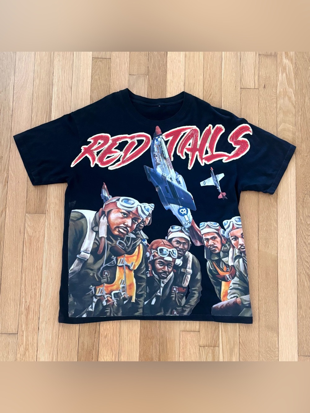 One Of One LA Red Tails T Shirt Men's L Black Tuskegee Airmen Rap Tee Streetwear